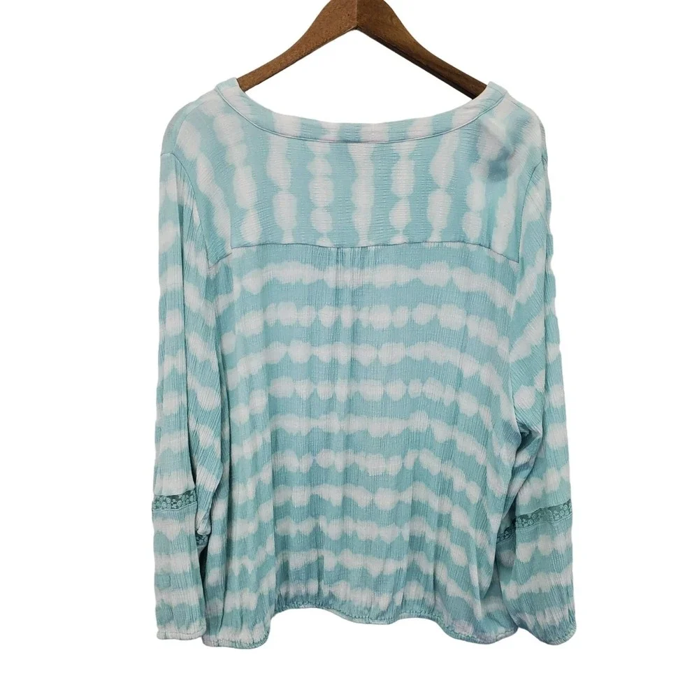 Lane Bryant Womens 26/28 Blue Aqua Tie-Dye Top Button Front Long Sleeve Blouse - Picture 4 of 14